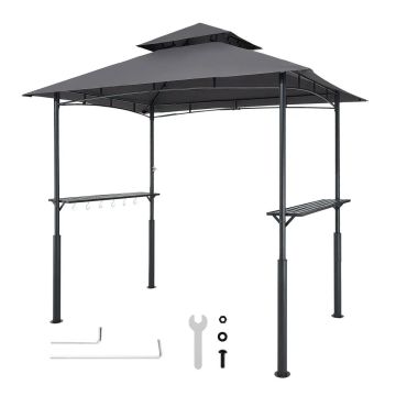 Altana grillowa z podwójnym dachem, stalowa, 2,43x1,5 m, z półkami i haczykami