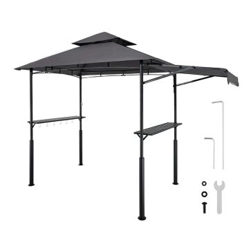 Stalowa altana grillowa ogrodowa z dachem, 2,43x1,5 m, 2 półki
