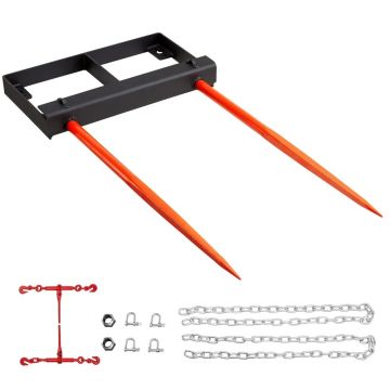 49 inch hay spear with stabilizers and chain, skid steer attachment