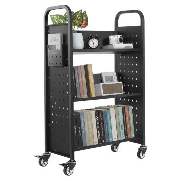 Rolling library book cart, 150 kg, black, 77x38x122 cm