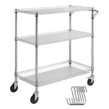 Kitchen tool steel cart, 3 tiers, 661 lb capacity, casters
