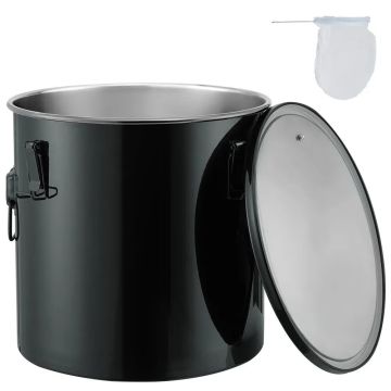 Grease bucket 8 gallons, stainless steel with lid and filter, black