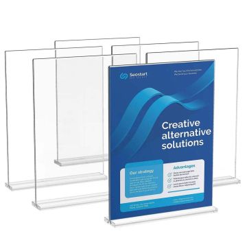 Acrylic T-Shaped Double-Sided Table Sign Holders, 8.5x11 inches, 6 pcs.