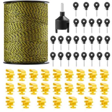 Electric fence wire 500 m, 1/8 inch, 6 stainless steel strands, with insulators for horses and cattle