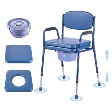 Portable night toilet with lift-up seat and padded backrest, 181 kg load capacity