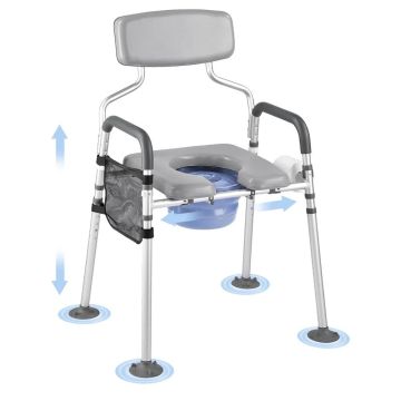 Portable night toilet with liftable padded seat, 227 kg capacity, adjustable with 5 L bucket for adults