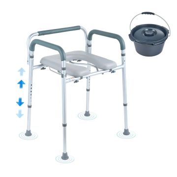 Nightstand with padded seat, armrests and adjustable height