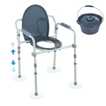 Nightstand with toilet seat, 7 height levels, 5.8 L bucket, 350 lb capacity