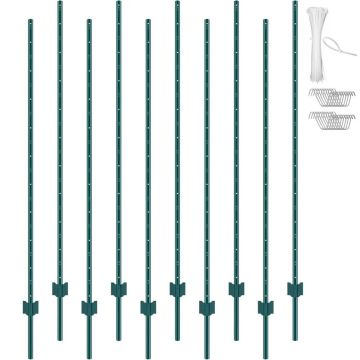 Solidne metalowe słupki ogrodzeniowe zielone 182,9 cm, 10 szt.