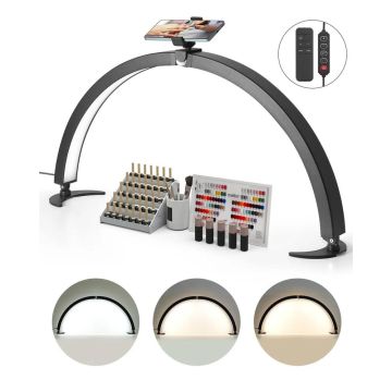 Arc LED table lamp for nail technicians with phone holder, 40 W, adjustable brightness and color temperature