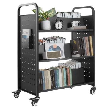 Library trolley with books, 150 kg, black, 97x51.5x122.5 cm