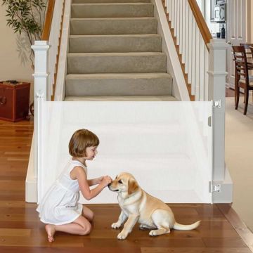 Retractable gate for children and dogs, white, 1850x795 mm, with lock