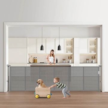 Retractable gate for babies, children and pets, grey, 870x2800 mm