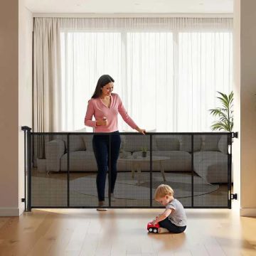 Retractable baby gate, 3100 mm, black, anti-slip protection