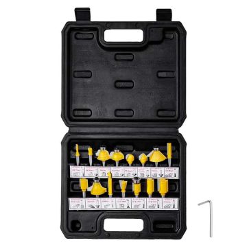 Milling cutter set, 15 pieces, 6.35 mm shank, carbide, carrying case