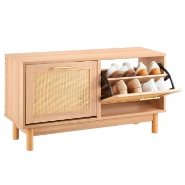 Hallway rattan shoe bench with 2 drawers and shelf, 1000x300x530 mm