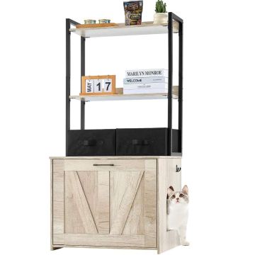 Wooden cat litter box enclosure with shelves, 60x50 cm, natural