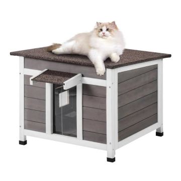 Wooden outdoor cat and rabbit hutch with PVC door, weatherproof, 24x21x18"