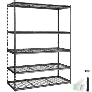 Regulowany, 5-poziomowy metalowy regał magazynowy, czarny, 60x24x78 cali