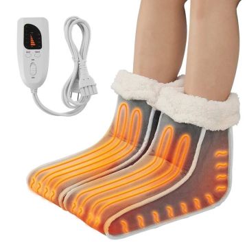 Electric foot warmer with 6 heating levels and timer, flannel heated shoes