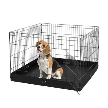 Foldable Metal Dog Playpen, 4-Piece, 24x36 Inch, with Door and 600D Oxford Bottom