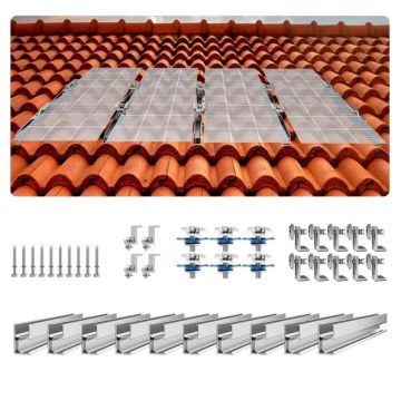 Zestaw uchwytów montażowych do paneli słonecznych do dachów metalowych, betonowych, drewnianych, dachówek, szyn 10x4 cale, 4 zaciski końcowe i 6 zacisków miękkich