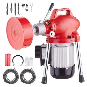 Electric sewer cleaning machine 370 W with 2 steel cables, 120ft x 5/8"