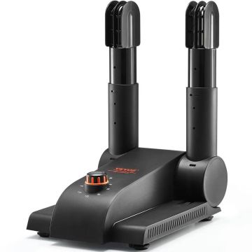 180° Foldable 2-Tube Portable Shoe Dryer with Timer, Black Orange