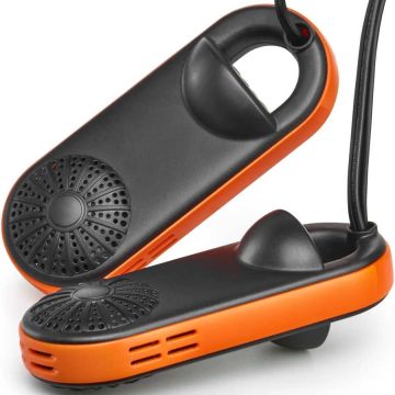 Electric portable shoe dryer with UVA radiation, black/orange