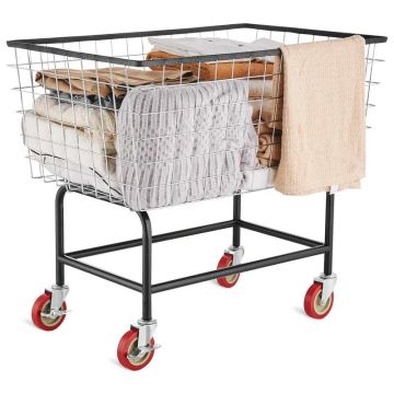 Wire Laundry Cart with Wheels, 4.5 Bushels, 35x15.7x22 inches, Steel Frame