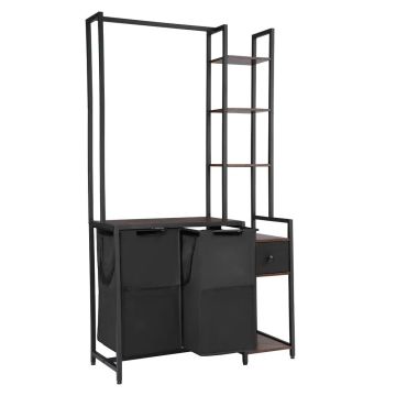 3-tier laundry sorting bin with shelves and drawers, 600D oxford fabric