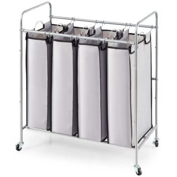 Laundry sorting trolley with 4 sections and lockable wheels