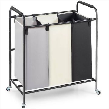 3-piece laundry basket with wheels and lock, sorting trolley