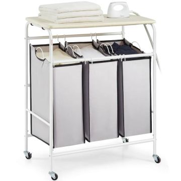 3-piece laundry sorting trolley with ironing board and wheels
