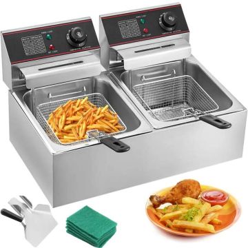 Electric commercial deep fryer, 12 L, stainless steel, two baskets