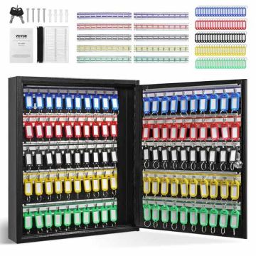 Key cabinet with adjustable holders, steel, 100 places, with labels and cards