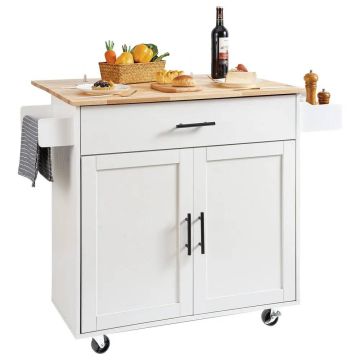 Wózek kuchenny wyspowy z solidną powierzchnią, 90 cm, biały, mobilny