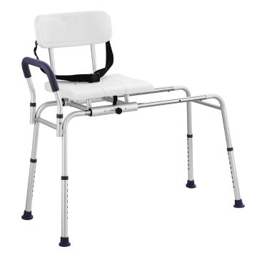Sliding height-adjustable bath bench with safety belt, 180 kg