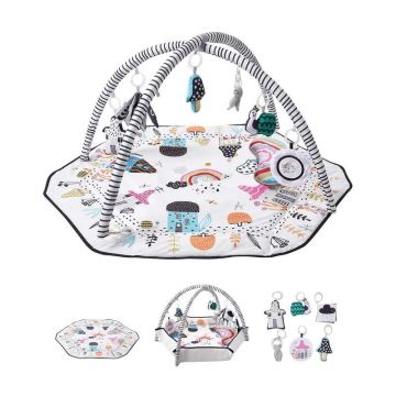Baby play mat with 6 sensory toys, 42x42 cm, soft
