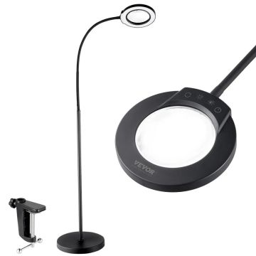 Magnifying floor lamp with 5x magnification, adjustable LED lighting
