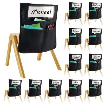 Chair Back Pockets for Kids, 12 pcs, 18x20 inches, black