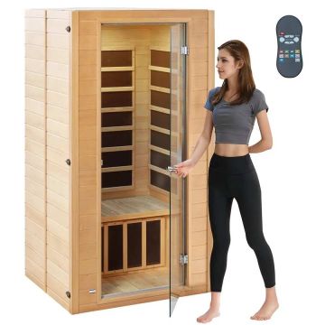 Drewniana sauna na podczerwień dla 1-2 osób z Bluetooth i chromoterapią