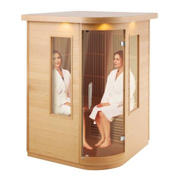 Drewniana sauna na podczerwień dla 2 osób z diodami LED i Bluetooth