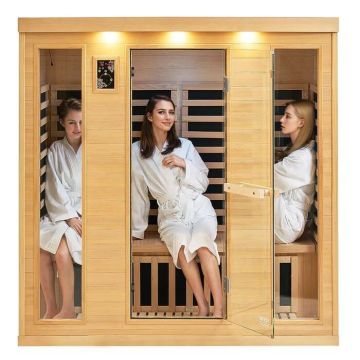 Drewniana sauna na podczerwień dla 3-4 osób z Bluetooth i chromoterapią