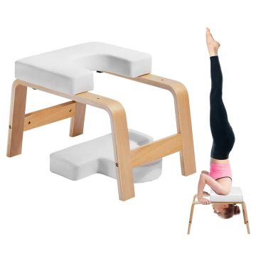 Yoga bench with wooden frame and PU padding, white, 136 kg capacity