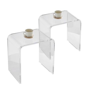 C-shaped clear acrylic table, 2 pcs., side table