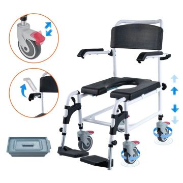 Shower toilet with castors, folding armrests and 5 L bucket