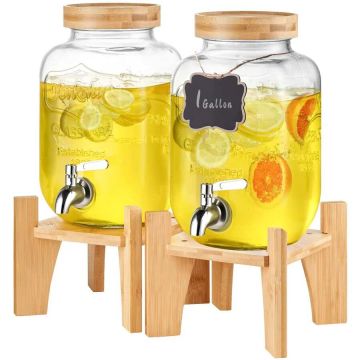 Beverage dispenser 1 gallon, glass with stainless steel tap and stand