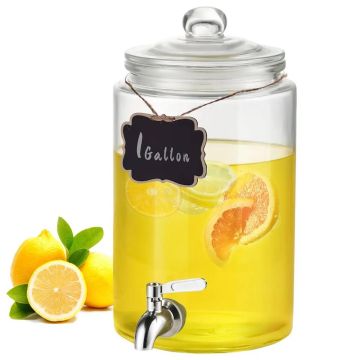 Beverage dispenser with stainless steel tap, 1 gallon, glass