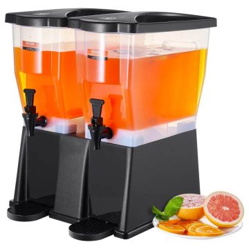 Beverage dispenser 3 gallon, 2 compartments, plastic with stand and tap cover